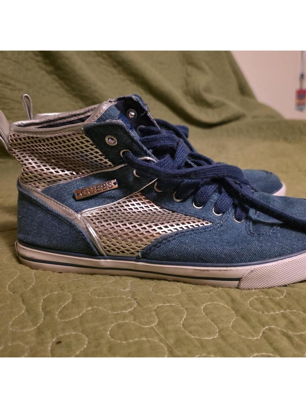 Guess Women's Denim and Metallic High-Top Sneakers